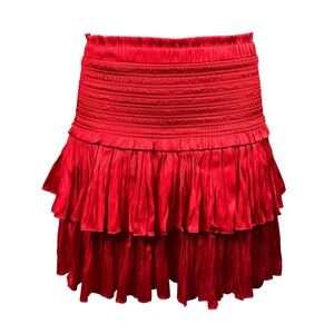 Pants Store Red Smocked Tiered Ruffle Mini Skirt Medium Romantic Coquette Satin